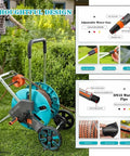 Mobile Garden Hose Reel With Smooth Rolling Wheels And Foldable Handle Heavy Duty Water Hose Cart For Backyard Irrigation Includes Forty Meter Pipe, featuring adjustable water gun and durable design.