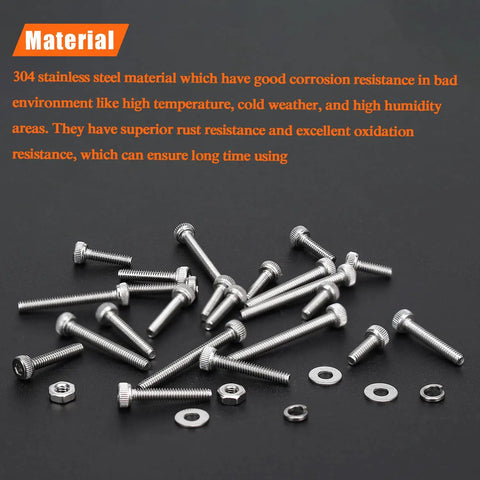 Pro Grade Heavy Duty Hex Socket Head Cap Screws Kit In 304 Stainless Steel, M2.5 Thread, with nuts and washers on display