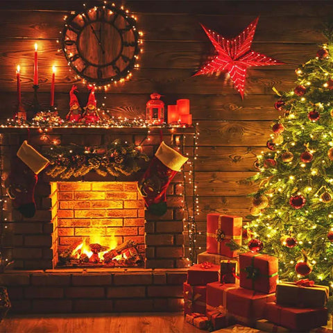 Outdoor Christmas Lights 105Ft 300 LED String Lights With 8 Modes End-To-End Plug UL Listed Waterproof Fairy Lights For Xmas Tree Garden Patio Or Party Cozy Warm White Glow Thats Lit illuminating fireplace and decorated tree scene