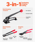 Beefy Heavy Duty Steel Banding Strapping Kit with strapping tensioner, sealer, and cutter for industrial bundling and packaging.