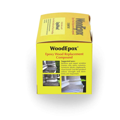 Box of Wood Epoxy Repair Kit 2 Quart 2 Part Structural Epoxy Adhesive Filler for wood repair and restoration of windows and doors.