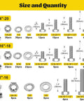 Detailed view of 260 Piece Hex Bolts Nuts And Washers Kit Stainless Steel For DIY Repairs Includes SAE Sizes 1/4-20, 5/16-18, 3/8-16.