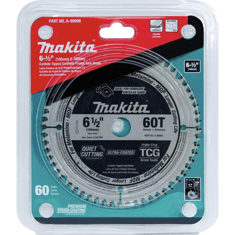 Six And One Half Inch 60-Tooth TCG Carbide Tipped Cordless Plunge Saw Blade A-99998 packaging front view