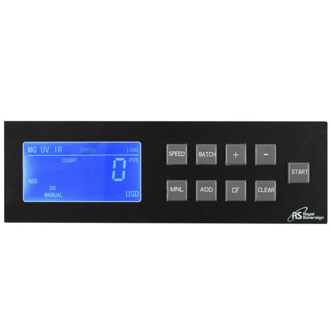 Front Load Bill Counter With Counterfeit Detection, Ultraviolet, Magnetic Ink Verification, and Infrared Sensor control panel display