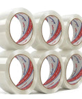 6 rolls of heavy duty packing tape for shipping and moving, clear, 390 yards total, recycled material, displayed in a stack.