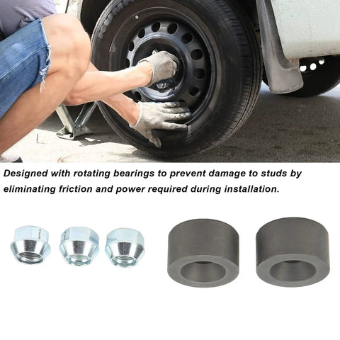 Wheel Stud Installation Kit For Cars And Light Trucks, Three Quarter Inch Hex Nuts Fits M12x1.25 M12x1.5 M14x1.5, Universal Fit, Easy Maintenance, Friction-Reducing Bearing Design For Quick Damage-Free Bolt Install, wheel stud kit and lug nuts on car tire