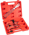 Open red case showing Drum Brake Tool Kit 8 Piece Pro Set With Brake Spring Pliers, Brake Spoon, and Spring Compressor