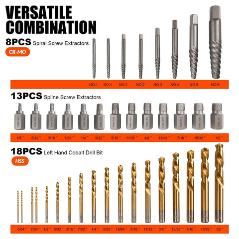 Assorted set in 72 Piece Bolt Extractor Kit With Left Hand Drill Bits For Damaged Rusted Rounded Off Bolts Nuts And Screws Lug Nut Removal Tool Easy Out Screw Extractor Set The Perfect Gift For Men Dad Husband Boyfriend.