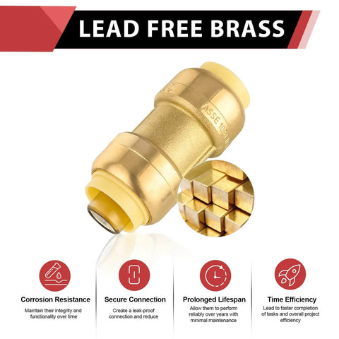 Pack Of Ten EFIELD One Half Inch Push Fit Straight Couplings With Disconnect Tool image showing corrosion resistance and secure connection.