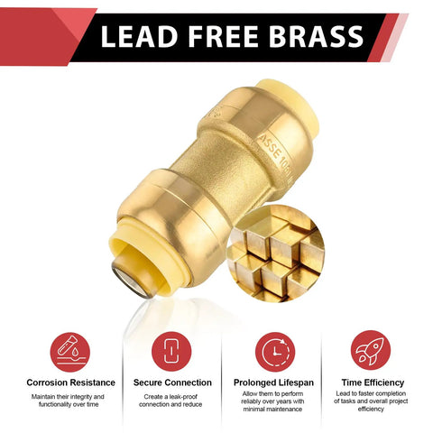 Pack Of 10 3/4 Inch Push Fit Straight Couplings For Pex CPVC Copper Fittings With Disconnect Clip Quick Install Lead Free DZR Brass