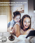 Pair Of Touch-Control Table Lamps With USB Ports And AC Outlet, 3-Way Dimmable Bedside Lamps used by woman and child