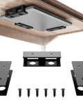 Slick Under Desk Laptop Mount Game Changer For Compact Home Offices Featuring Adjustable Three Piece Brackets That Frees Up Legroom Includes Anti Slip Felt Backing To Guard Your Rig, showing mount and brackets.