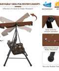 Three Seat Outdoor Patio Swing Chair With Large Convertible Canopy showing adjustable canopy and steel frame details.