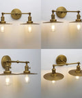 Two Light Wall Sconce With Antique Finish Bathroom Vanity Light Switch Included And Dual 7.87 Inch Flat Metal Lampshades