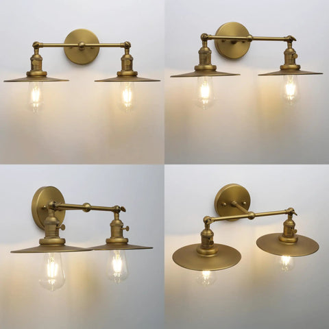 Two Light Wall Sconce With Antique Finish Bathroom Vanity Light Switch Included And Dual 7.87 Inch Flat Metal Lampshades