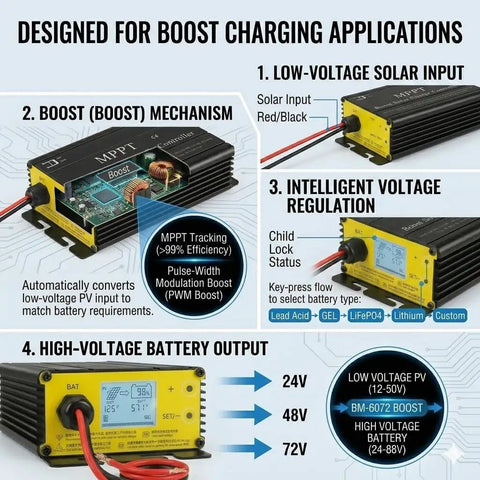 Diagram of Beefy 600W MPPT Solar Charge Controller For 24V To 72V Batteries Boost Solar Charger With 12 To 55V Input LCD Display.