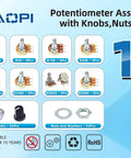 Ultimate Potentiometer Kit With 11 Values From 500 Ohm To 1 Meg Ohm, 3 Pin Rotary Pots, Includes Knobs Nuts Washers And Caps