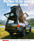 Truck with camper shell using 16 Inch 38 Lb Gas Struts Direct Replacement for Truck Cap Camper Shell Leer Topper and Truck Canopy