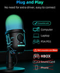 Gaming USB Mic With RGB LED Lights For PC Mac PS4 PS5 Dope Condenser Podcast Mic showing compatibility with devices