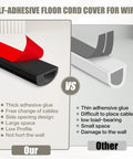 Comparison of Self-Adhesive Floor Cord Cover for Wires; features thick adhesive glue and side opening design for easy use.