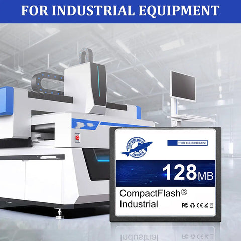 Heavy Duty 128Mb Compact Flash Memory Card Type I FAT16 Industrial Grade CF Card displayed in industrial setting.
