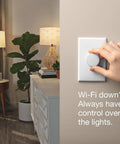 Aurora Smart Dimmer Switch For Philips Hue Bulbs Keeps Hue In Ready Mode With No App Required installed on wall in living room
