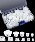 Six Sizes White Plastic Hole Plugs Set For Panels And Cabinets Round Knockout Locking Hole Covers Fits Drill Holes In One Quarter Inch One Inch