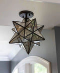 Star Shaped One Light Semi Flush Pendant With Antique Bronze Finish And Mercury Glass Shade Modern Night Sky Vibe Ceiling Light