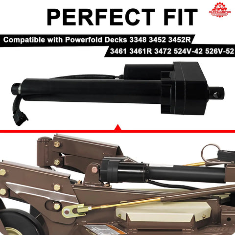 12V Electric Actuator For Powerfold Decks Replacement Part Compatible With 3348 3452 3452R 3461 3461R 3472 3472R 3552R 3561R 3572R 3661 3761R mounted on mower deck