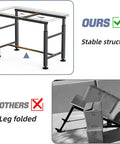 Comparison of Beefy Heavy Duty Adjustable Height Workbench 32 By 18 Inch With Rubber Wood Top 1500 Lbs Load Capacity showing stable vs unstable legs.