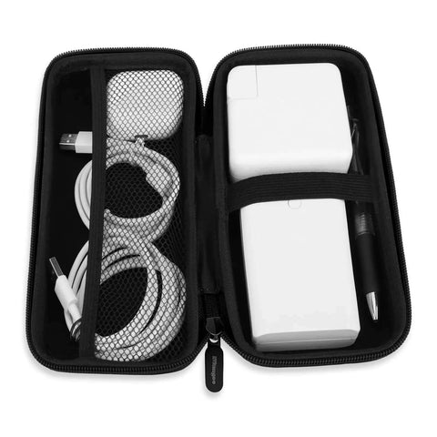 Hella Compact Travel Electronics Organizer And Charger Pouch For Cables Devices And Tech Accessories Your Gotta Have Daily Driver Gear Sling For Backpack Or Tote with cables and power bank in mesh pocket.