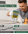 Man applying Zero Mess Drip Free Heavy Duty Rubberized Concrete Crack Filler And Cement Repair Sealant to damaged concrete.