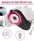 High Speed 12V RS550 Motor Gearbox Pair For Kids Ride On Cars Jeeps ATVs Trucks SUVs 40000RPM Replacement Upgrade Fits Most 12V Electric Vehicles And Ride On Toys. Close-up view of gearbox showing connectors and wiring details.