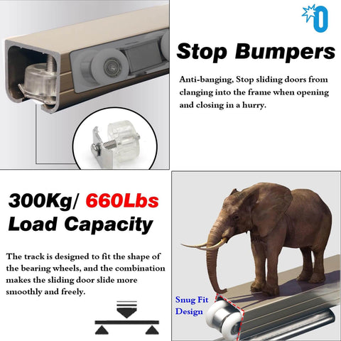 Beefy Aluminum Sliding Door Track Kit For Closet And Gate Doors, Multiple Lengths From 2 Ft To 30 Ft, Includes Rollers And Replacement Hardware, Brown Finish.