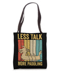 Less Talk More Paddling Dragon Boat Tote Bag For Rowing Fans And Boat Racing Lovers Lightweight 16 Inch By 16 Inch Tote With Dual Fourteen Inch Black Webbing Straps, dragon graphic on black bag.