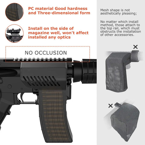 Heat Resistant Brass Rifle Catcher With Quick Release side view, illustrating installation and no interference with top rail