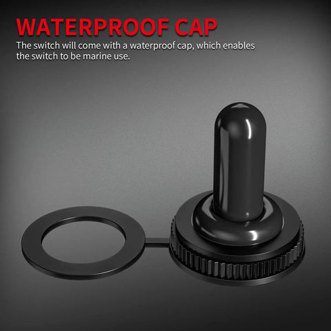 Waterproof SPST Toggle Switch 12V DC 30A Marine Grade cap detail, 2 Pin On Off With Spade Terminals for Auto Boat installations