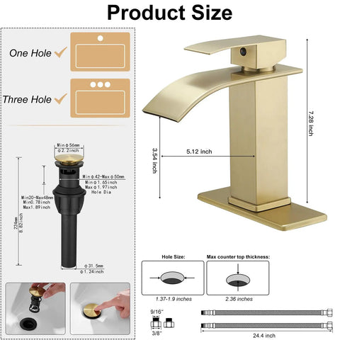 Matte Black Waterfall Bathroom Faucet With One Hole Deck Mount And Single Handle Dope Pop Up Drain Includes Supply Lines For Lavatory Vanity Or RV Sleek Fingerprint Resistant And Easy Install