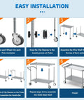 Step-by-step assembly guide for Beefy Heavy Duty 2 Tier Utility Cart On Wheels With Handle For Commercial Use NSF Certified Metal Rolling Cart