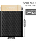 Black Bubble Mailers 6x10 Inch 100 Pack Padded Envelopes With Inner 6x9 Usable Size Opaque Waterproof Cushioning Mailers shown with notebook