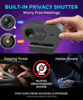 Smooth Operator 4K Uhd Webcam With Noise Canceling Mic And Slide Privacy Cover showing privacy shutter and indicators for secure use.