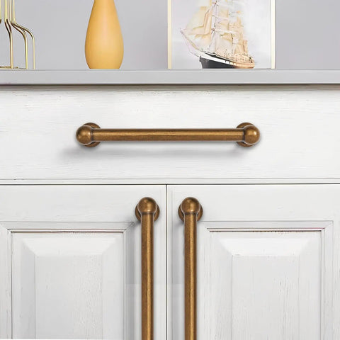 10 Pack 3 Inch Center Antique Brass Cabinet Pulls Rock Solid Heavy Duty Drawer Handles For Kitchen Cabinets Vanities And Dressers Dead Simple Install with white cabinetry.