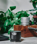 53mm Espresso Tamper Premium Barista Calibrated Spring Loaded One Hundred Percent Stainless Steel Coffee Tamper on wooden base