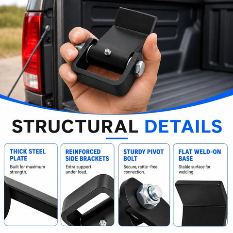 Heavy Duty Weld On Trailer Hinges With Greasable Pivot For Dump Gates And Steel Trailer Doors, Rugged Beefy Industrial Grade Trailer Hardware For Horse And Utility Trailers, Long Lasting, Easy Maintenance, Reliable Performance. Black steel weld-on hinge with greasable pivot