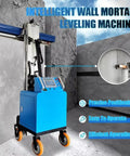 Pro Heavy Duty Full Automatic Wall Plastering Machine Finish Interior Walls Smooth Like Butter For House Reno And Job Sites No Sweat Mortar Smoothing Tool with blue base and mounted levels.