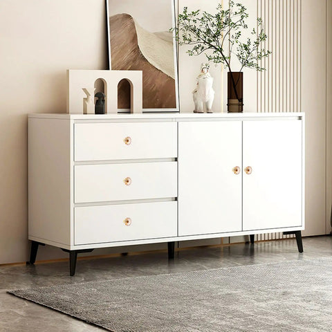 White cabinet with Crystal Glass Cabinet Knobs 10 Pack, 1.4 Inch Diameter With Brushed Gold Base shown in modern living room.