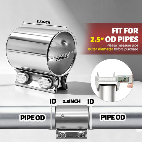 Top Shelf 2.5 Inch Exhaust Clamp And Muffler Sleeve Coupler Forged From Tough As Nails 304 Stainless Steel To Fix Pipe Joints And Quit Those Annoying Backseat Rattles