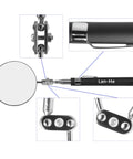 360 Degree Telescoping Inspection Mirror On Extendable Stick With 85mm Mirror Diameter, Swivel Double Ball Joint, 34 Inch Reach, 7.5 Inch Collapsed, Pro Grade Auto Mechanics Tool For Tight Spots, Dead Angles, And Obstacle Viewing, black handle close-up