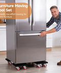 Heavy Duty Furniture Mover Tool Set With 360 Degree Rotation Wheels, Heavy Lifting Dolly And Lifter Kit For Moving Sofas Cabs Fridges Up To 1100 Lbs And Gloves Included, moving a refrigerator with ease.