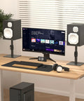 Two Pack Free Standing Universal Desk Speaker Stands That Are Rock Solid With 9.6 By 8.8 Inch Trays Height Adjustable Pole And Tilt